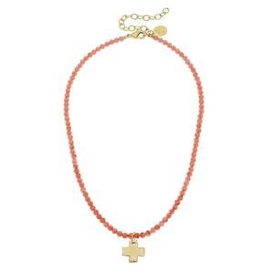 NEW SUSAN SHAW women's alys cross necklace in coral